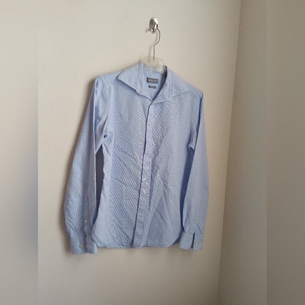 Michael Kors Dress Shirt Men 15 Blue & White Long Sleeves Preppy Office Versatil